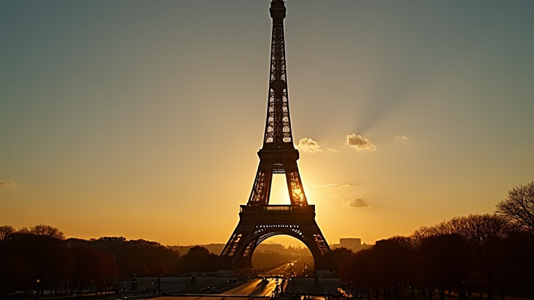 AI-generated view of the Eiffel Tower at golden hour