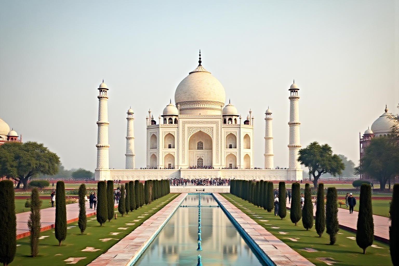 AI-generated view of the Taj Mahal and its reflecting pool